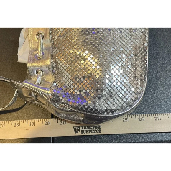 Silver Metal Mesh Crossbody Drawstring Handbag Purse Retro Y2K Preppy Festival - Picture 4 of 5